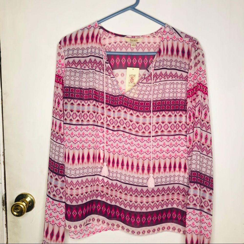 Decree NWT pink print blouse size large
